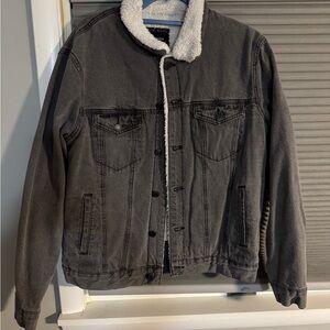Men's Gray Denim Jacket with Sherpa Lining